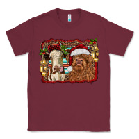 Burgundy christmas heifer and highland cow with serape background Classic Tee - RanaPortraitStore