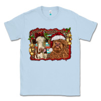 Dusty Blue christmas heifer and highland cow with serape background Classic Tee - RanaPortraitStore