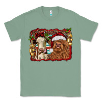 Sage christmas heifer and highland cow with serape background Classic Tee - RanaPortraitStore