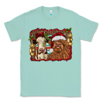 Seafoam christmas heifer and highland cow with serape background Classic Tee - RanaPortraitStore