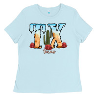 Baby Blue texas cactus Ladies Tee - RanaPortraitStore