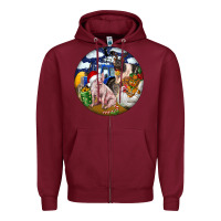 Burgundy Farm And Pig Zipper Hoodie - FaDigitalArtStudio