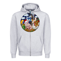 Heather Grey Farm And Pig Zipper Hoodie - FaDigitalArtStudio