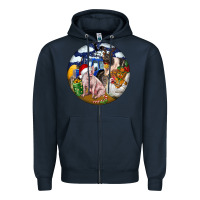 Navy Farm And Pig Zipper Hoodie - FaDigitalArtStudio
