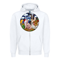 White Farm And Pig Zipper Hoodie - FaDigitalArtStudio