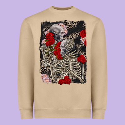 Two Skeletons Hugging Valentine's Day Heavyweight Sweatshirt Designed By Fadigitalartstudio