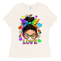 Bone LGBTQ+ Messy Bun Mum Love With Hearts Ladies Tee - BundleAndBundleShop