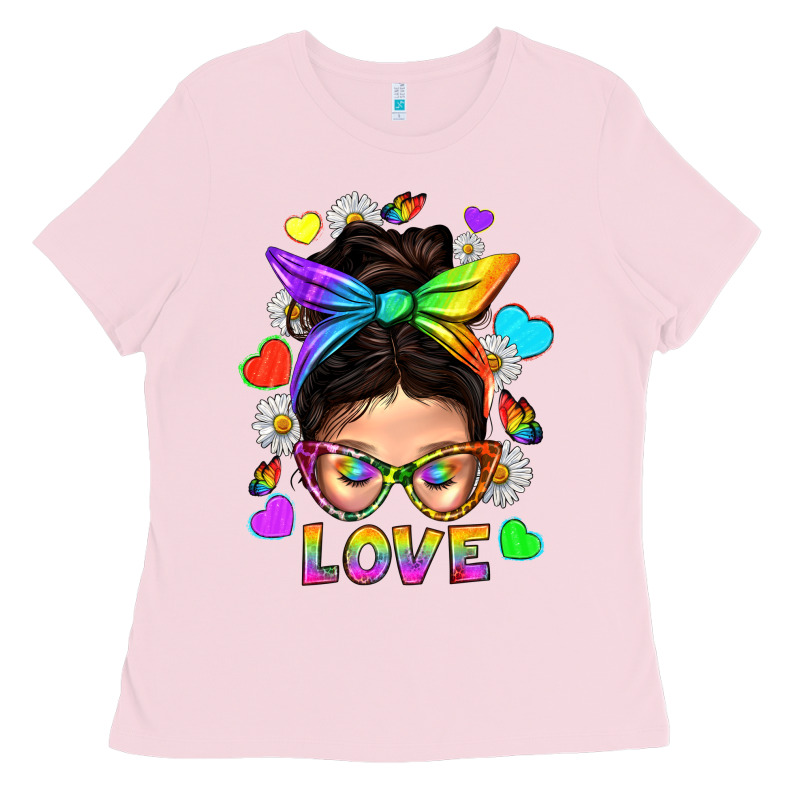 Lgbtq+ Messy Bun Mum Love With Hearts Ladies Tee by BundleAndBundleShop | Teevron