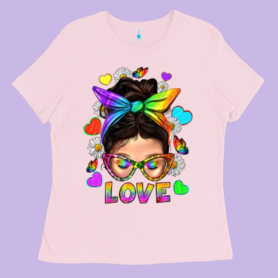 Lgbtq+ Messy Bun Mum Love With Hearts Ladies Tee Designed By Bundleandbundleshop