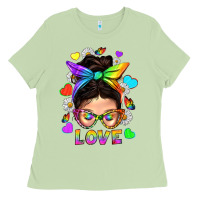 Matcha LGBTQ+ Messy Bun Mum Love With Hearts Ladies Tee - BundleAndBundleShop