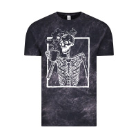 Cloud Black distressed skeleton vintage smiling skull drinking coffee Vintage Tee - artisFamous