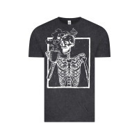 Vintage Black distressed skeleton vintage smiling skull drinking coffee Vintage Tee - artisFamous