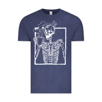 Vintage Denim distressed skeleton vintage smiling skull drinking coffee Vintage Tee - artisFamous