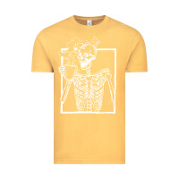 Vintage Mustard distressed skeleton vintage smiling skull drinking coffee Vintage Tee - artisFamous
