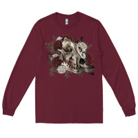 Burgundy Floral boho wolf skull Long Sleeve Tee - RanaPortraitStore
