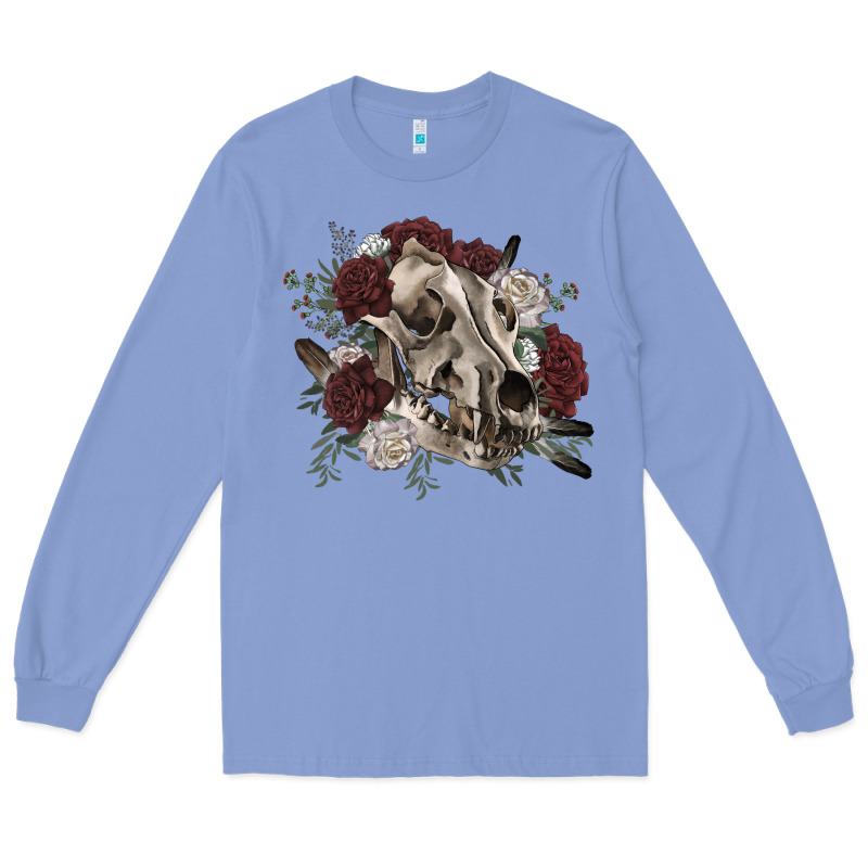 Floral Boho Wolf Skull Long Sleeve Tee by RanaPortraitStore | Teevron