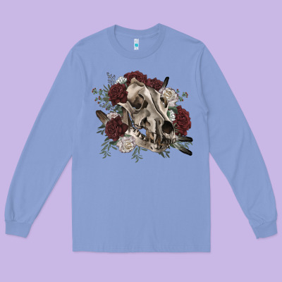 Floral Boho Wolf Skull Long Sleeve Tee Designed By Ranaportraitstore