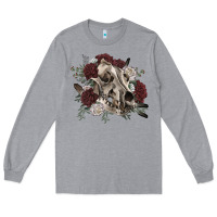 Heather Grey Floral boho wolf skull Long Sleeve Tee - RanaPortraitStore