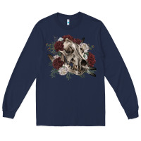 Navy Floral boho wolf skull Long Sleeve Tee - RanaPortraitStore