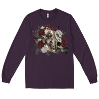 Plum Floral boho wolf skull Long Sleeve Tee - RanaPortraitStore