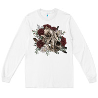 White Floral boho wolf skull Long Sleeve Tee - RanaPortraitStore