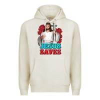 Oatmeal Heather Jesus Saves Premium Hoodie - BundleAndBundleShop