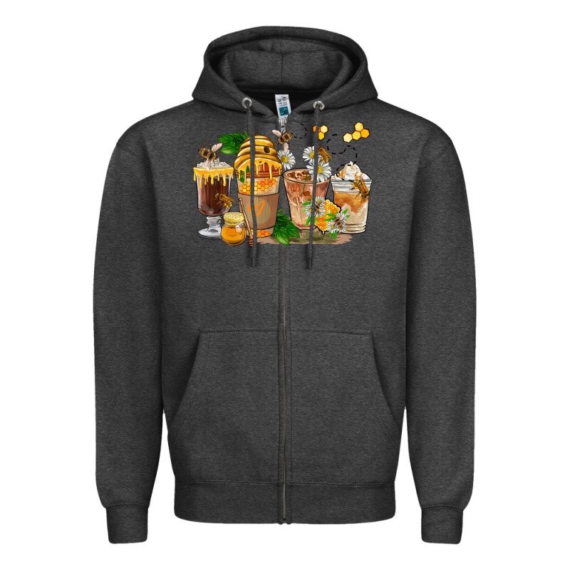Honey Bee Coffee Cups Zipper Hoodie by FaDigitalArtStudio | Teevron