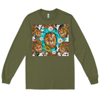 Army Green lion with leopard and cowhide pattern Long Sleeve Tee - TumblerDesignByShophia
