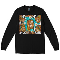 Black lion with leopard and cowhide pattern Long Sleeve Tee - TumblerDesignByShophia