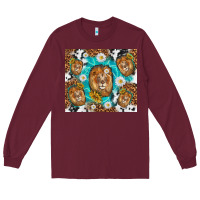 Burgundy lion with leopard and cowhide pattern Long Sleeve Tee - TumblerDesignByShophia