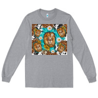 Heather Grey lion with leopard and cowhide pattern Long Sleeve Tee - TumblerDesignByShophia