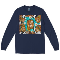 Navy lion with leopard and cowhide pattern Long Sleeve Tee - TumblerDesignByShophia