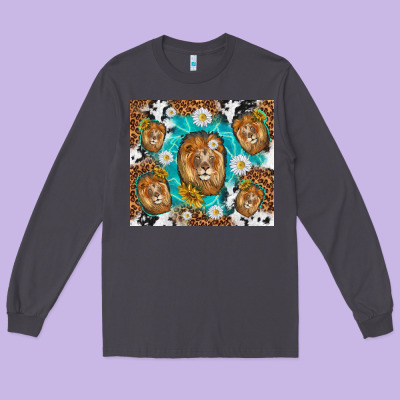 Lion With Leopard And Cowhide Pattern Long Sleeve Tee Designed By Tumblerdesignbyshophia