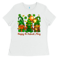 White happy st. patricks day with gnomies Ladies Tee - BundleAndBundleShop