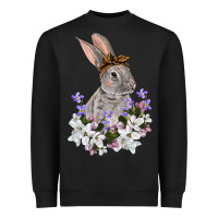 Black Easter Day Flowers bunny Heavyweight Sweatshirt - OliviaCreatesArt