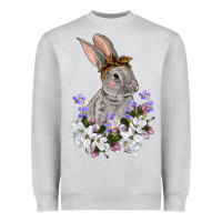 Heather Grey Easter Day Flowers bunny Heavyweight Sweatshirt - OliviaCreatesArt