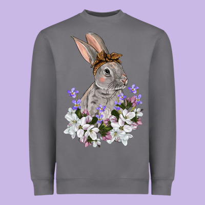 Easter Day Flowers Bunny Heavyweight Sweatshirt Designed By Oliviacreatesart