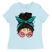 Messy Curly Bun Mom With Leopard Bandana Ladies Tee | Teevron