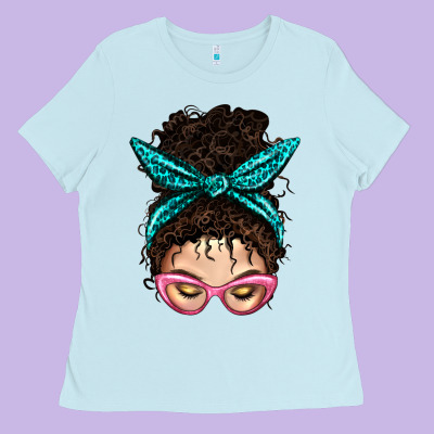 Messy Curly Bun Mom With Leopard Bandana Ladies Tee Designed By Bundleandbundleshop