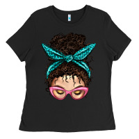 Black Messy Curly Bun Mom With Leopard Bandana Ladies Tee - BundleAndBundleShop