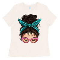 Bone Messy Curly Bun Mom With Leopard Bandana Ladies Tee - BundleAndBundleShop