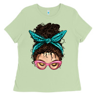 Matcha Messy Curly Bun Mom With Leopard Bandana Ladies Tee - BundleAndBundleShop