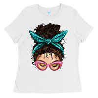 White Messy Curly Bun Mom With Leopard Bandana Ladies Tee - BundleAndBundleShop