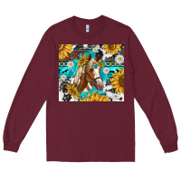 Burgundy cowhide aztec horse Long Sleeve Tee - TumblerDesignByShophia
