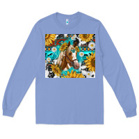 Colony Blue cowhide aztec horse Long Sleeve Tee - TumblerDesignByShophia