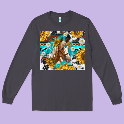 Cowhide Aztec Horse Long Sleeve Tee Designed By Tumblerdesignbyshophia