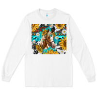 White cowhide aztec horse Long Sleeve Tee - TumblerDesignByShophia