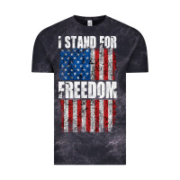 Cloud Black I STAND FOR FREEDOM WITH A DISTRESSED AMERICAN FLAG Vintage Tee - artisFamous