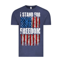 Vintage Denim I STAND FOR FREEDOM WITH A DISTRESSED AMERICAN FLAG Vintage Tee - artisFamous