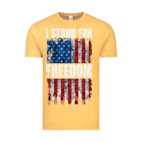 Vintage Mustard I STAND FOR FREEDOM WITH A DISTRESSED AMERICAN FLAG Vintage Tee - artisFamous